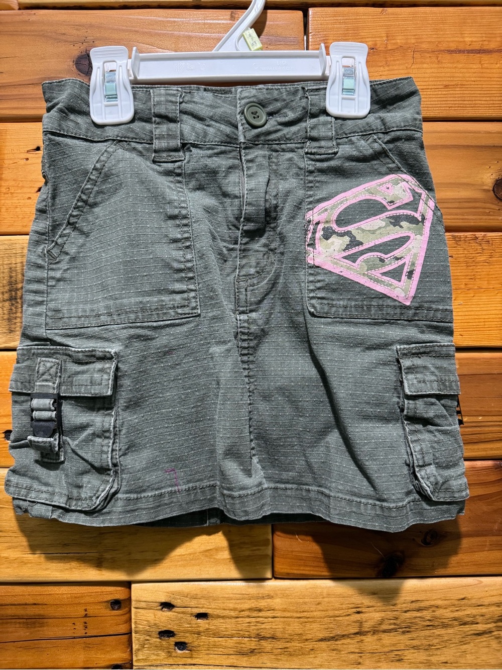 DC Comics Olive Green Cargo Skirt with Pink Supergirl Emblem